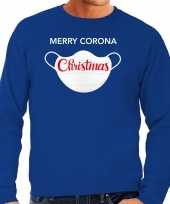 Grote maten merry corona christmas foute kersttrui outfit blauw voor man