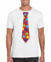 Kerst trui stropdas met kerstballen print wit voor man