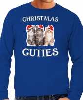 Kitten kersttrui outfit christmas cuties blauw voor man