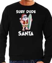 Surf dude santa fun kerstsweater outfit zwart voor man