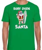 Surf dude santa fun kersttrui outfit groen voor man